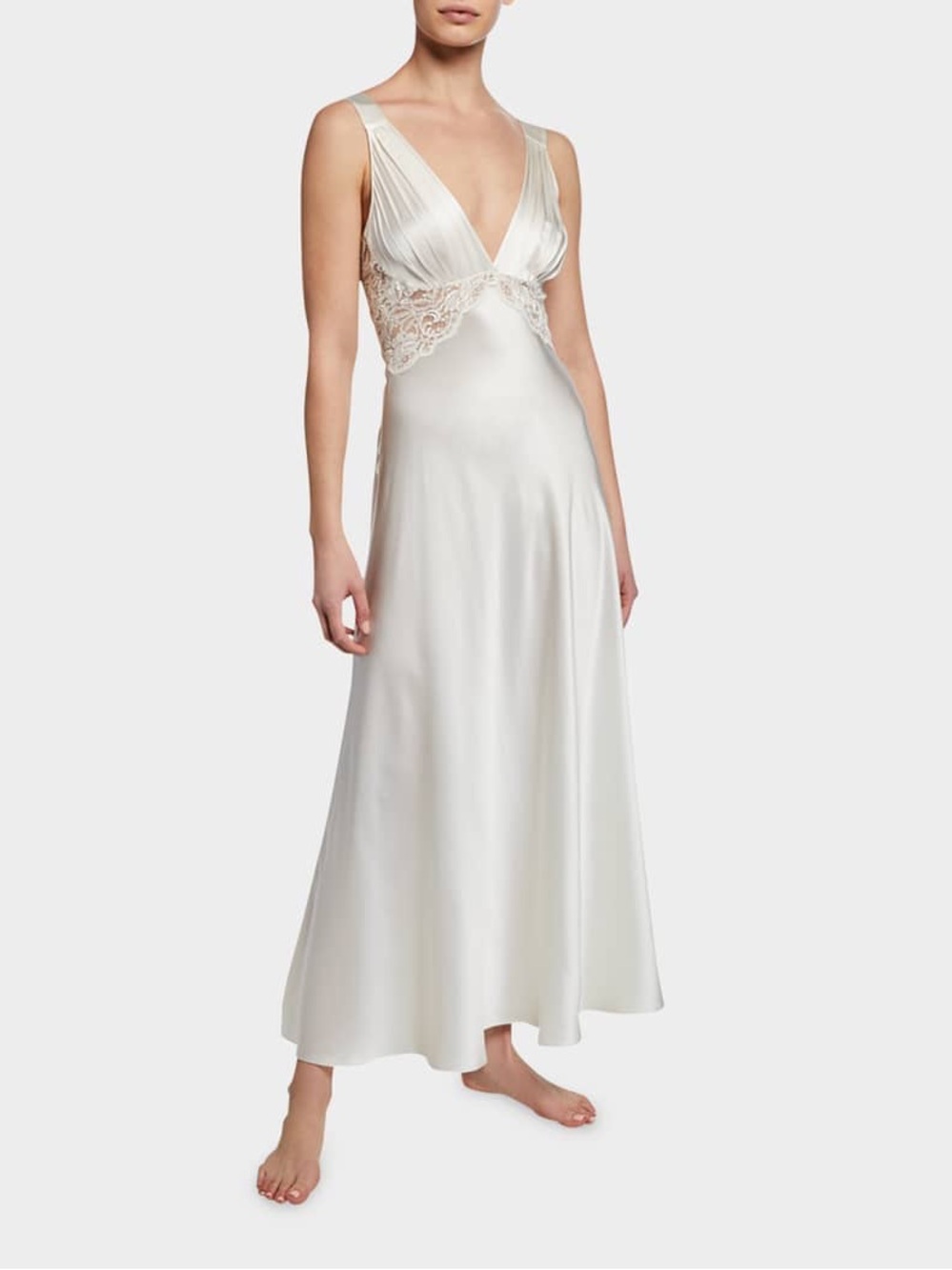 Christine Lingerie Bijoux Lace-Inset Silk Gown